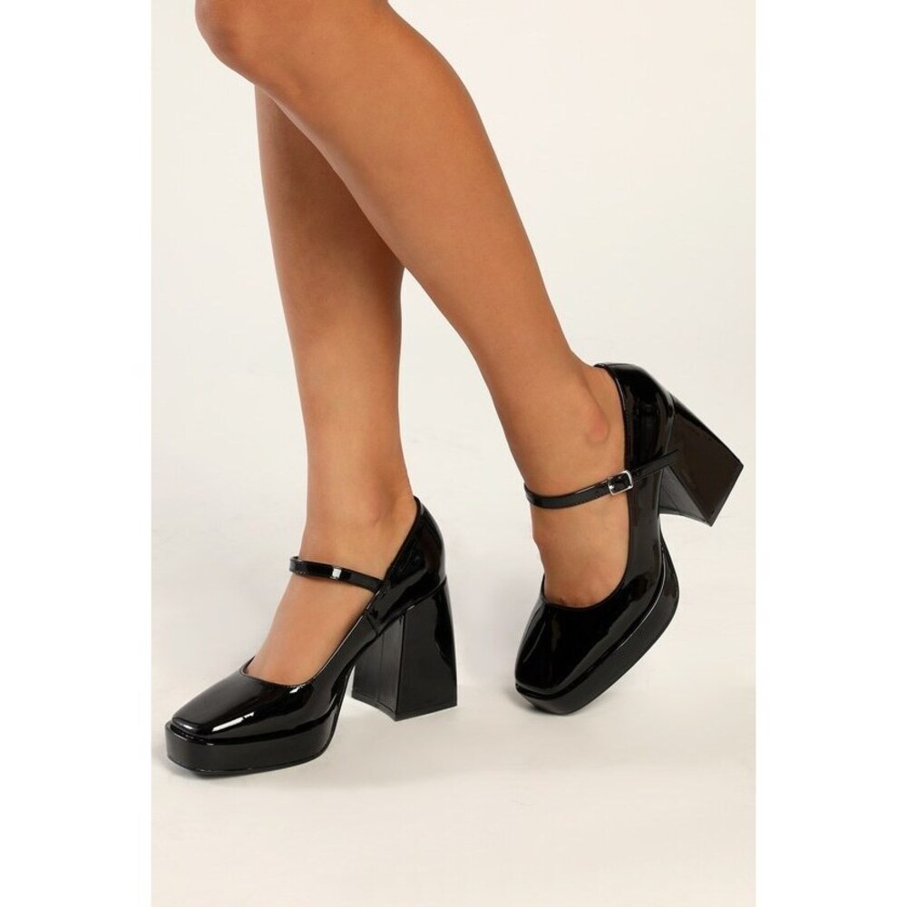 Lulus Maryloo Black Patent Platform Mary Jane Pumps - Size 8